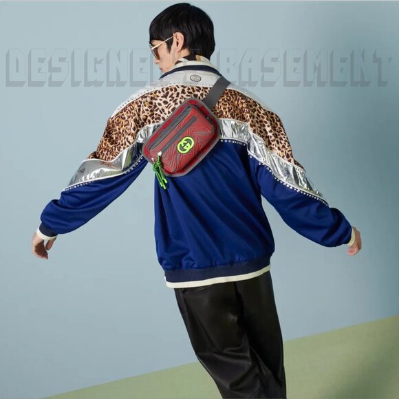 GUCCI gray red green GG nylon/rubber zip Crossbody 100 Waist Fanny belt BUM bag - Picture 6 of 10